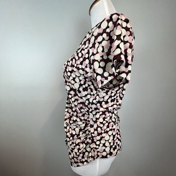 Nine West Y2K Purple Polka Dot Blouse Gathered Bodice Size Large - Picture 11 of 14